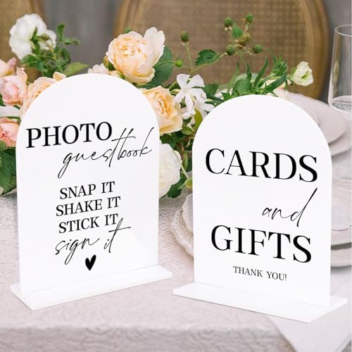 KOSKIMER Acrylic Wedding Signs - 2pcsWhite Ceremony & Reception Signage, 5x7 Inch Photo Guest Book Sign