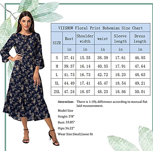 VIISHOW-Womens-34-Sleeve-Casual-Bohemian-Midi-Dress