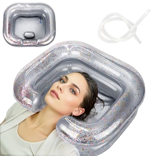 AirSwim Inflatable Hair Washing Basin, Portable Shampoo Bowl With Pillow and Drain Hose, Hair Washing Basin For Bedridden, Disabled, Injured, Perfect for Dreadlocks(Grey)