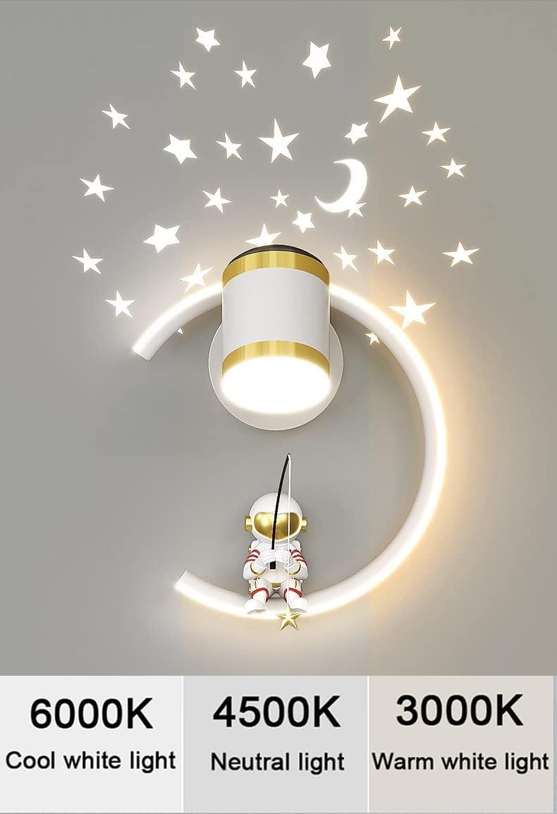 KZT Aplique Pared con foco LED Interior Regulable Lámpara de Pared Infantil Moderna Lámparas de cabecera Astronauta Creativo Luz de Pared para habitación de bebé Dormitorio Niños cabecera Salón, 12W