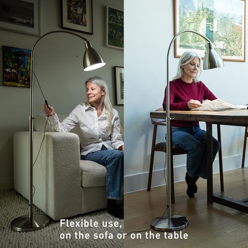 Daylight FlexiVision 2™ LED Floor Lamp – 3,500 Lux, 5 Brightness Levels, 3 Colour Temperatures, 95+ CRI, Flexible Arm & Multi-Swivel Head, Anti-Trip Cable, RNIB Collaboration – Brushed Steel - Image 6