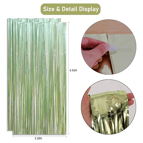 Image of TONIFUL 3Pcs Sage Green Door Streamers,Green Photo Booth Backdrop,Metallic Streamers Green Foil Fringe Curtains for Birthday,Christmas,New Year,Bachelorette Party Decorations