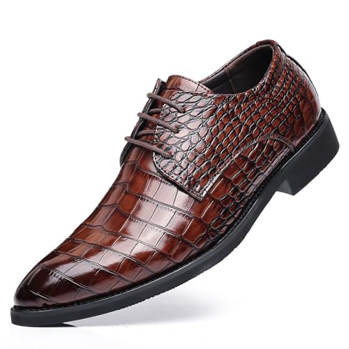 Men's Genuine Leather Lace Up Business Oxford Shoes,Classic Pointed Toe Comfortable Dress Shoes,Elastic Insole,Medium Arch Support,Non-Slip Rubber Outsole