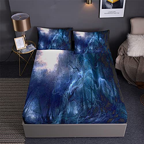 NOADREAM Spannbettlaken Halloween Schädel-Skelett Aus Dem Grab Und Fliegen Mit Kissenbezugs Astronauten-Universum Weltraum Spannbetttuch Bettwäsche-Set 3 PCS (C,Einzel:90x200x35cm) Cover