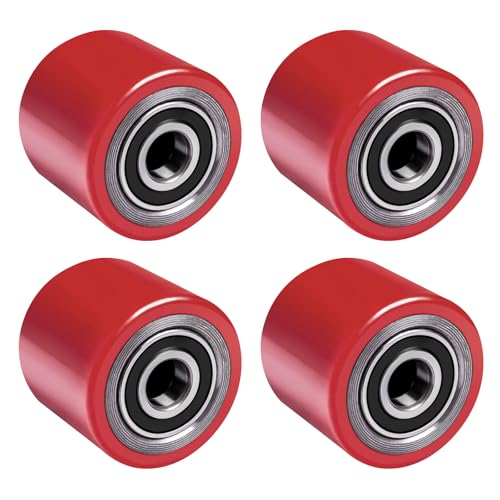 4 ruedas para transpaleta de poliuretano, 80 x 70 mm, eje de 20 mm, incluye rodamientos de bolas para transpaletas, carga máxima de 600 kg