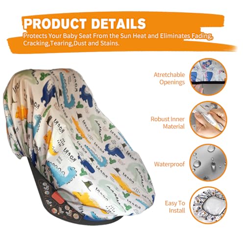 Image of Car Seat Sun Shade Cover Baby Car Seat Sun Shade Cover, Keeps Toddler's Seat Cool,Covers and Blocks Out Heat & Sun, Protection from UV Sunlight (Dinosaurs)