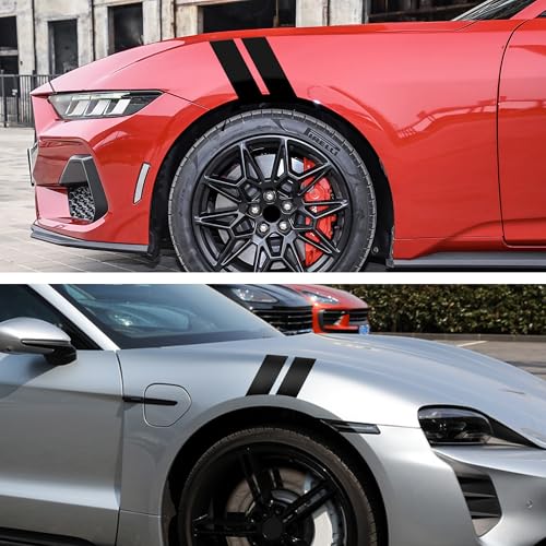 Image of TOMALL 2 Pair Racing Sport Stripe Vinyl Decals for Car Fender Hood Bumper Trunk Auto Stripe Graphic Stickers Decorations for Pickup Vehicle SUV Truck Off-Road (Black)