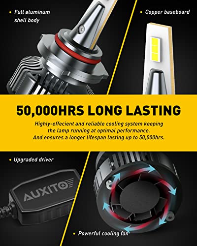 Image of AUXITO 9005 Bulbs, Mini Sized, CanBus Ready, 50,000 Lumens 900% Brighter, Beam Adjustable 9005 HB3 Light Bulb, 6500K Xenon White, Pack of 2