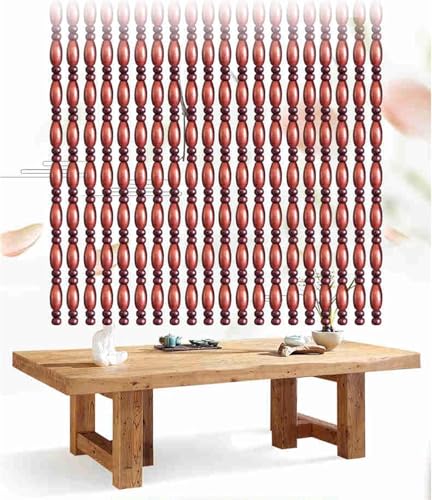 Rideaux de perles en bois naturel pour porte et séparation de pièce (31 brins, 60x180cm) - 5
