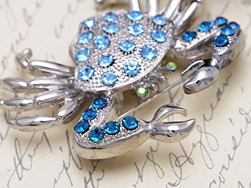 Image of Alilang Silvery Tone Rhinestones Nautical Ocean Sea Crab Brooch Pin