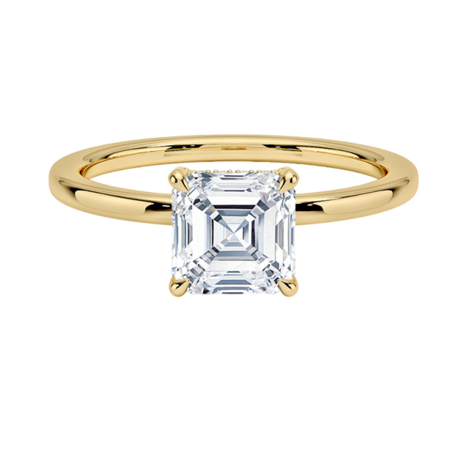 Anillo de moissanita de oro amarillo, anillo con moissanita Asscher de 1 quilate, 2 quilates, 3 quilates, 5 quilates