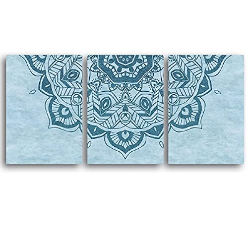 Toile peinture fleur motif mandala 60x80cm impression dart premium bleu scandinave