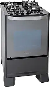SUGGAR FOGÃO MASTER GRILL PRETO MESA DE VIDRO 4 BOCAS TRIPLA CHAMA GRILL 220V TREMPE FERRO FUNDIDO ACENDIMENTO SUPERAUTOMÁTICO FGVMTG412PT