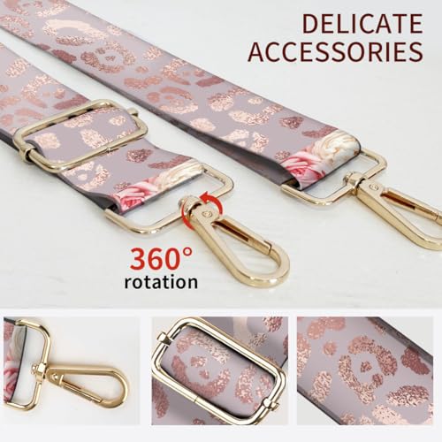 Image of Purse Strap Replacement Crossbody, 3.8cm Wide Shoulder Strap Adjustable Replacement Belt Gold Buckle, Handbag Crossbody Bag Strap Glitter Pink Leopard