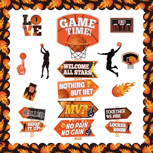 33Pcs Basketball Bulletin Board Decoration Basketball Theme Bulletin Boarders Game Time March Sports Cutouts Madness Decorations for School Classroom Game Party Supply