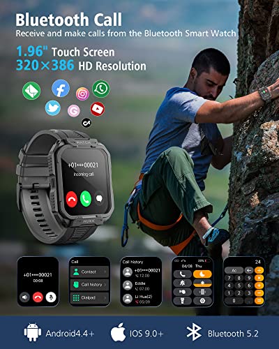 Fitpolo Smart Watch, Military Bluetooth Call(Answer/Dial Calls) Fitness Tracker, 1.96" Tactical Outdoor Sports Smartwatch For Android Iphone, 5Atm Waterproof Watch With Heart Rate Blood Oxygen (Grey) #TOP1