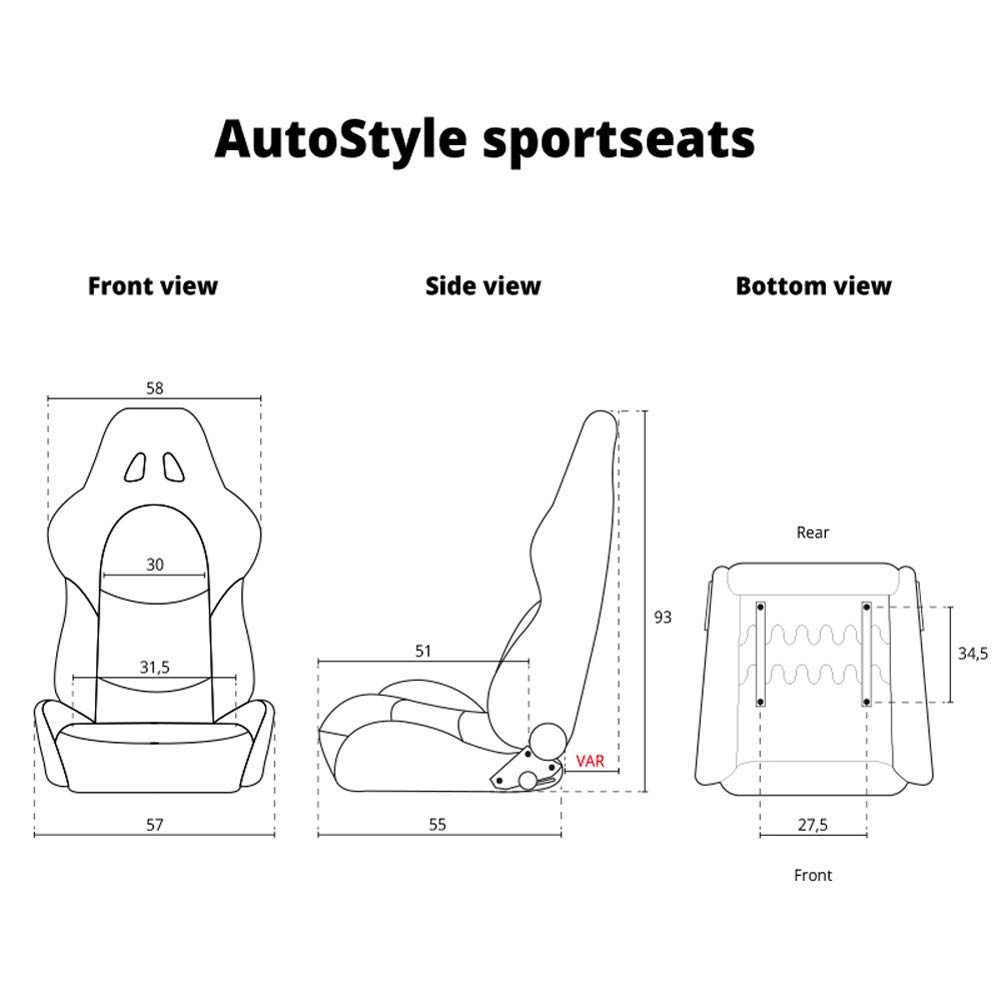 AUTO-STYLE Siège baquet 'BS2' - Simili Cuir Noir - Dossier réglable en polyester - incl. glissières