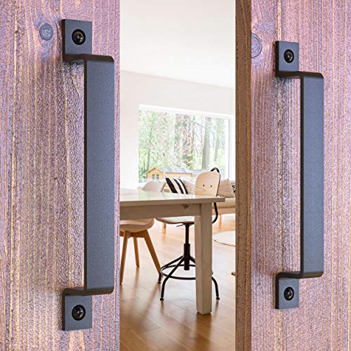 Image of 2-Pack 10 Inch Straight Bar Barn Door Handle - Black Cast Iron Pull for Sliding Doors, Gates, Sheds, Fences, Closets - Indoor Outdoor Farmhouse Hardware