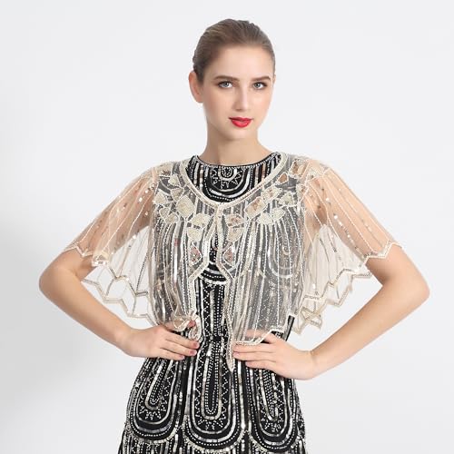 Shawls and Wraps for Evening Dresses 1920s Shawl Sequin Beaded Evening Cape Bolero Flapper Cover Up for Party Daily2