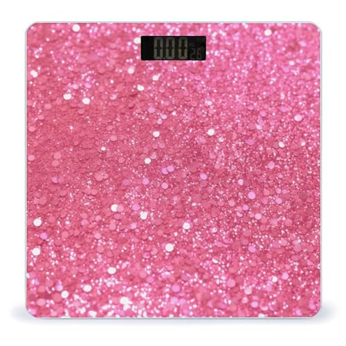 Báscula digital de baño rosa con brillo y vidrio templado miniatura 1