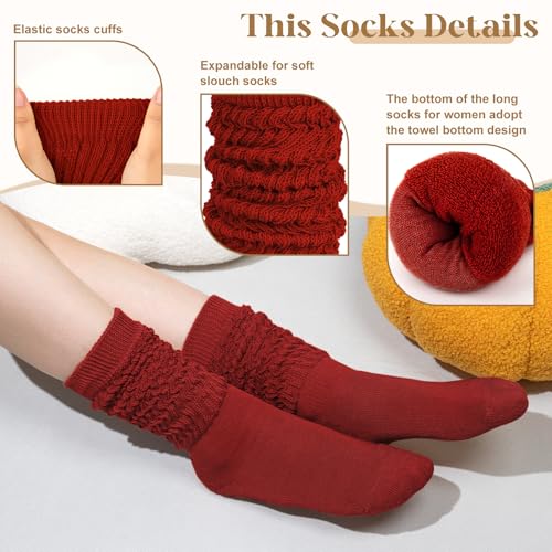 Justay 5 Pairs Slouchy Socks for Women - Knit Cotton Tube Cute Knee High Boot Long Scrunch Slouch Socks Gifts2