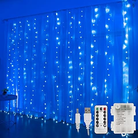 STARKER Lichtervorhang 300 LED mit Timer, 3Mx3M Wasserfester Draht, Fernbedienung , USB- oder Batteriebetrieb für den Innen- und Außenbereich Cover