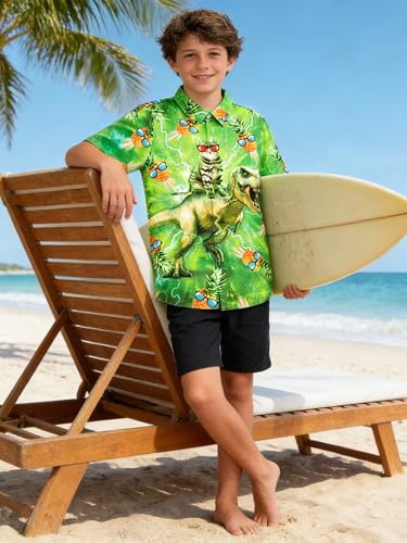 Image of uideazone Boys Hawaiian Shirts Novelty Printed Funky Short Sleeve Button Down Shirt Kids Aloha Luau Shirt 7-14T
