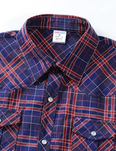 Image of COSLAND Boy's Toddler Cotton Western Short Sleeve Button Down Plaid Shirt, 4-14 Years
