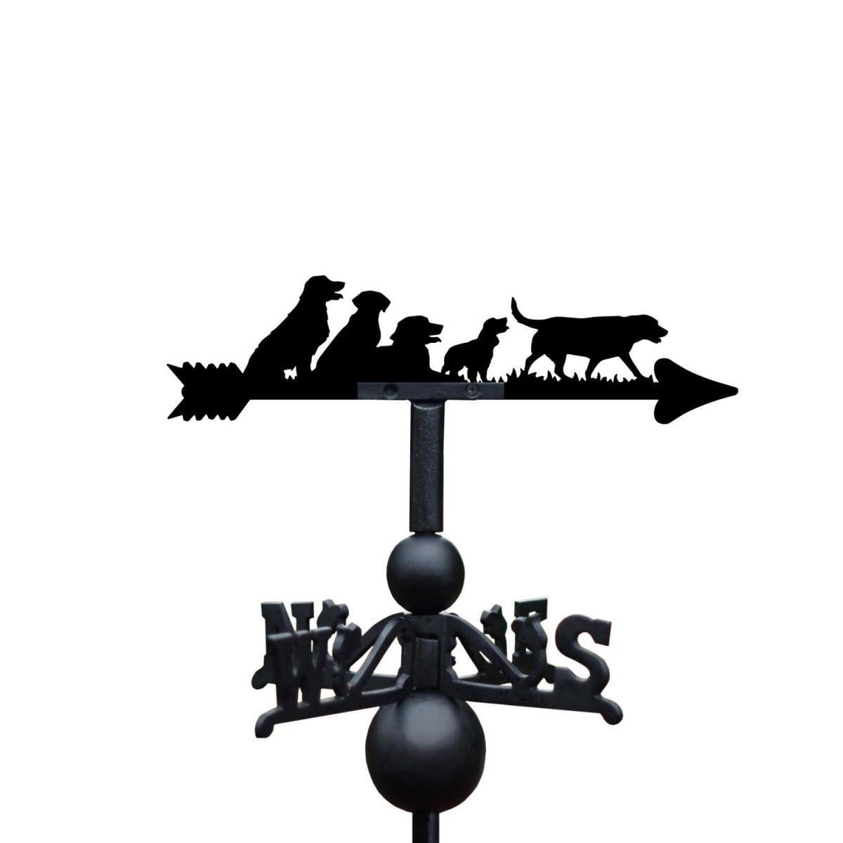 Black Cast Iron Group of Dogs Weathervane - Outdoor Garden Roof Weathervane Ornament