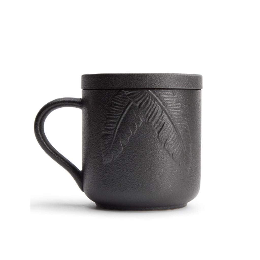 Kaffee-Becher Keramikbecher Große Kapazität Schwarzer Keramik Kapazität Becher Tragbare Kaffeetasse mit Deckel Teetasse Gesundheit (Color : 330ml)