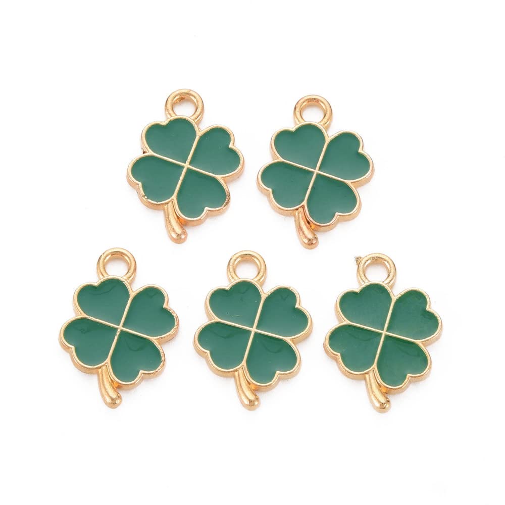 DanLingJewelry 100pcs Green Four Leaf Clover Enamel Charms for Crafting Earring Necklace