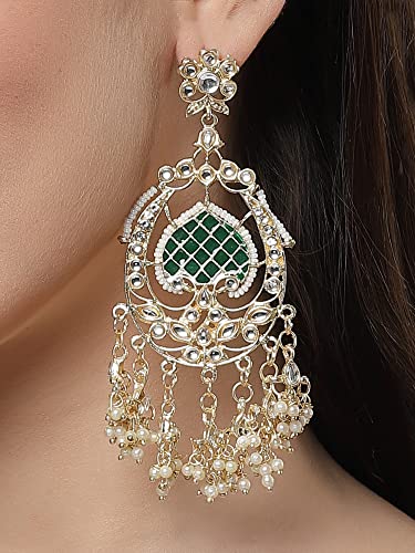 Stylish Traditional Kundan Earrings, Green