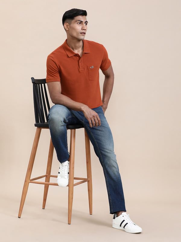 Image of CROCODILE Men's Solid Casual Wear T-Shirt | Polo Neck | Half Sleeves | Pull On | Regular