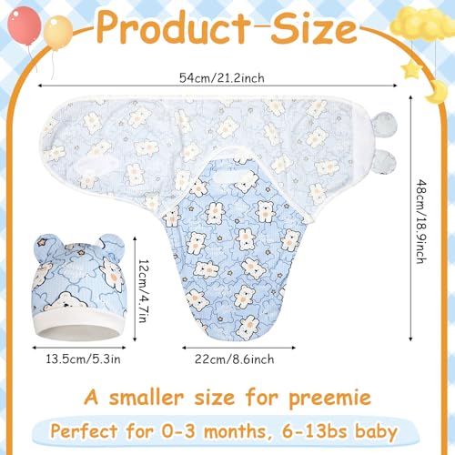 Image of Ramede 6-Pack Preemie Baby Swaddle Blankets with Hats, Breathable 100% Cotton Baby Swaddles, Suitable for Preemie Babies and Newborns, Soft Cotton, Adjustable(Planet,Blue)