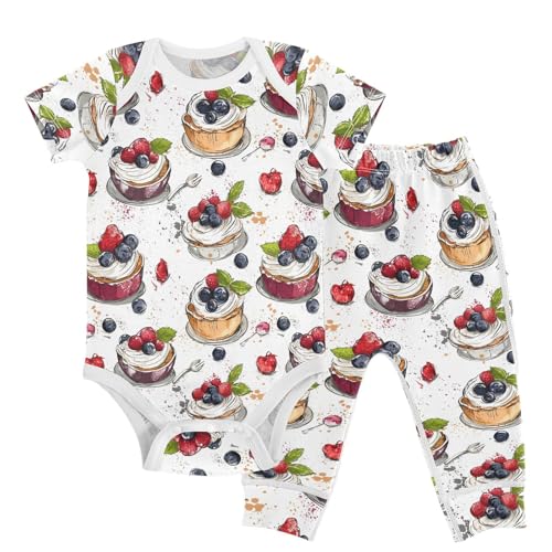 vvfelixl Sketchy Dessert Baby Bodysuits Set,Baby Layette Sets Unisex Short Sleeve Babys Pants Sets 6-9M