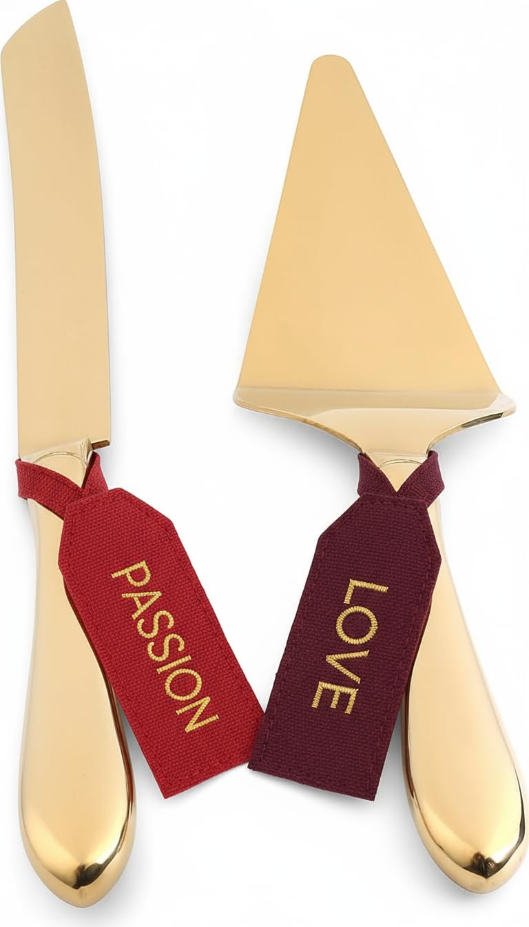 Cake Cutting Set for Wedding Cake Knife and Server Set, Cake Cutter and Pie Spatula,Cake Serving Set Serrated Blade,Thickened Stainless Steel Rounded Edge, Birthdays, Anniversaries,Parties 2 Pcs, Gold