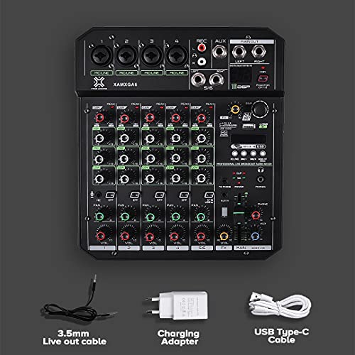 Image of Xtreme Acoustics XAMXGA6 6 Channel Professional Audio Mixer Interface with Bluetooth, MP3 Recording, Mobile Live out, AUX out and DSP Effects for Recording, Live stream, DJ Mixing, Karaoke Singing