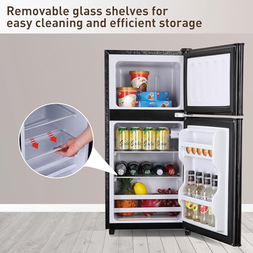 Image of Mini Refrigerator with Freezer 3.4 Cu. Ft. 2-Door Small Fridge Adjustable Thermostat & Shelves, Compact Fridge with Freezr for Dorm, Office, Apartment, 7-Level Temp Small Refrigerator, Black