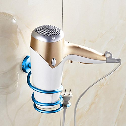 Lookatool Wall Hair Dryer Rack Space Aluminum Bathroom Wall Holder Shelf Storage (Blue)
