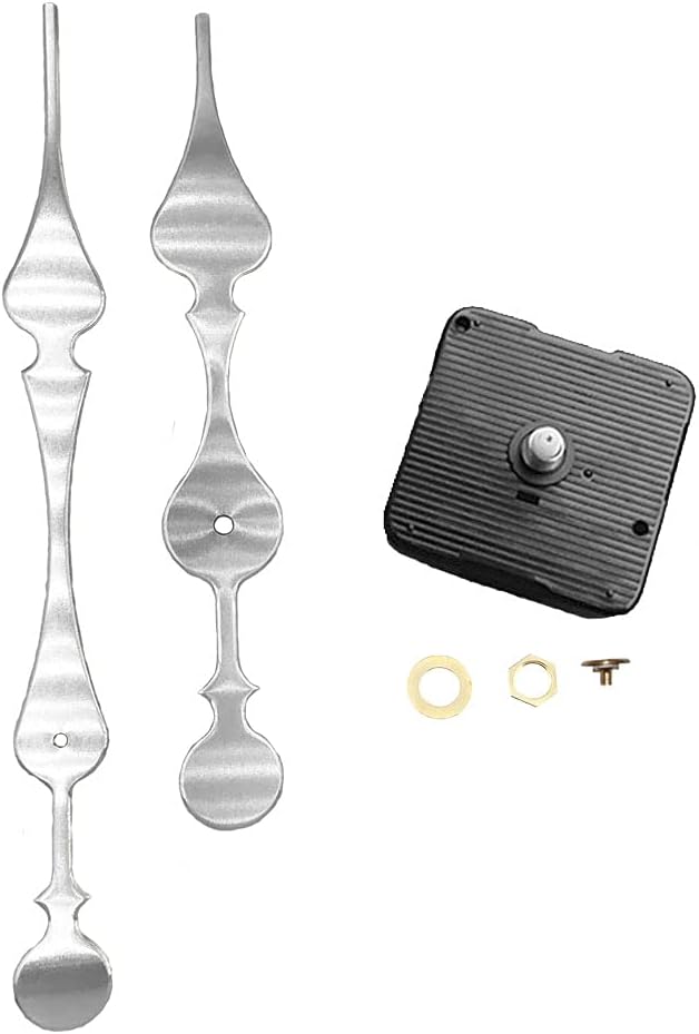 Dhorcas (#01S) 3/16" Threaded Motor and Curvy Long Silver 8 3/4" Hands, Quartz Clock Movement and Replacement Motor kit (3/16" Thread Shaft)