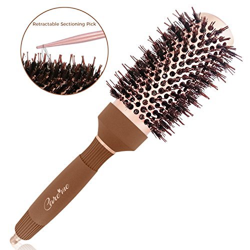 Round Hair Brush with Natural Boar Bristles for Blow-drying, Styling, Curling or Straightening Hair, Increasing Hair Volume & Shine - Get Salon-Like Style Blowouts (Mocha 1.7")