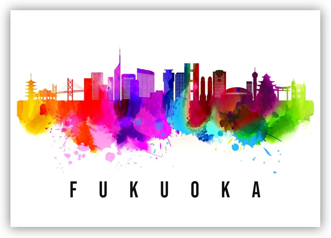 Pera Print Japan Poster, Japan-Fukuoka Poster, Japan Illustration Skyline City Poster, Modern Skyline Poster, Cityscape and Landmark Print, Home-Office Wall Art Decoration