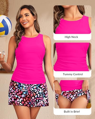 Image of Daci Womens Tankini Swimsuits with Skirt - Two Piece Tummy Control Bathing Suits High Neck Swimwear