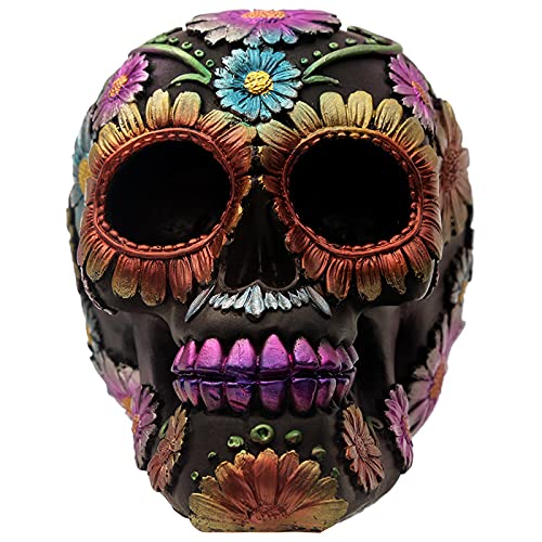 Image of TRTO 1Pcs Assorted Gothic Metallic Day of the Dead Flower Skull Decoration Gothic Home Accessories Skeleton Gith Gifts For Men