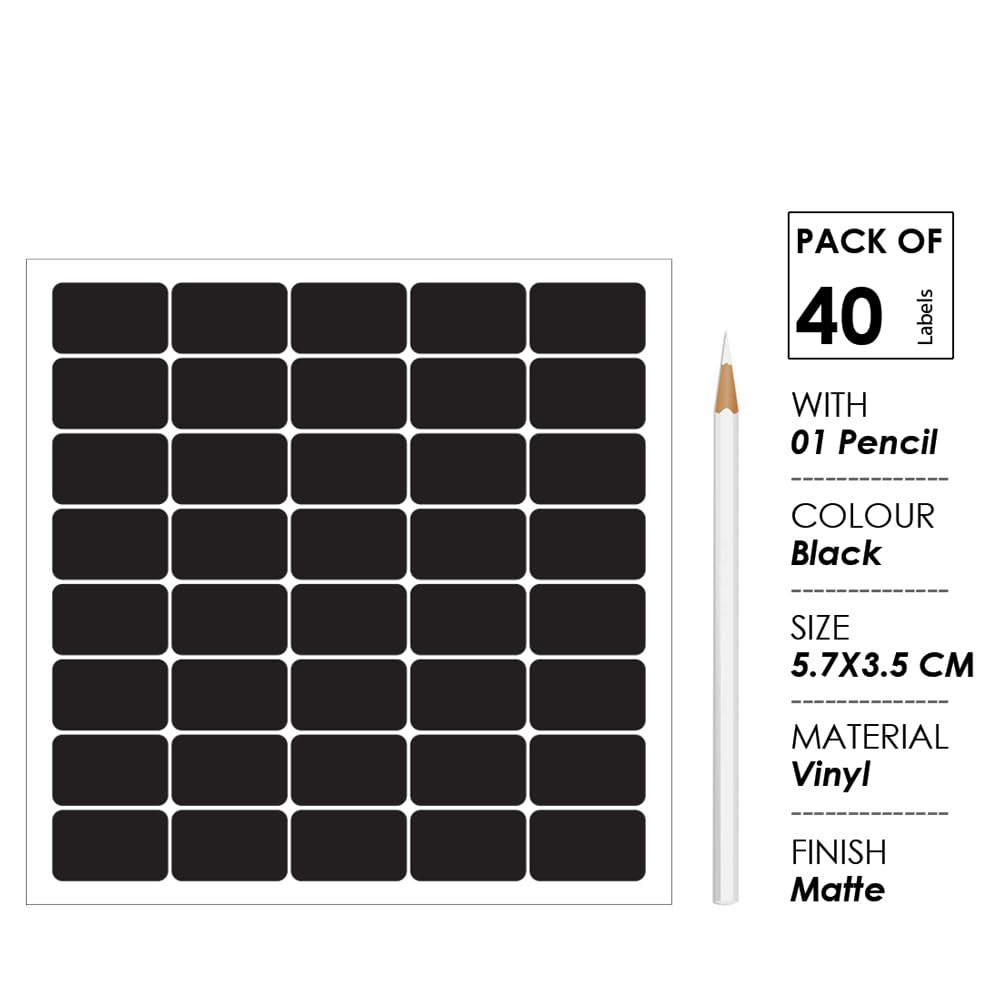 Pack of 40 Pieces Waterproof Chalkboard Labels with Pen Reusable Blackboard Stickers for Jars, Canisters, Kilner Jars, Scrapbooking, Food Storage Labels, Weddings (5.7X3.5cm, Black) (40)