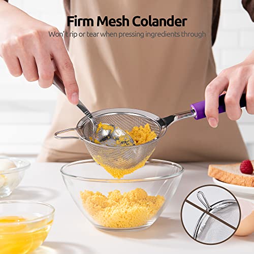 Image of 18 /8 Stainless Steel Mesh Strainer: U-Taste 3.9 Inch Kitchen Fine Mesh Sieve Food Colander with Riveted Sturdy Silicone Handle and 30 Mesh Hole for Straining Flour, Quinoa, Tea, Juice (Purple)