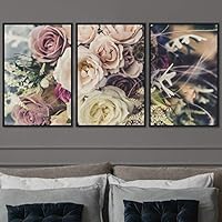 3 Piece Framed Canvas Wall Art Pink Cluster Flowers and Colorful Bouquet Canvas Prints Home Artwork Decoration for Living Room,Bedroom - 16
