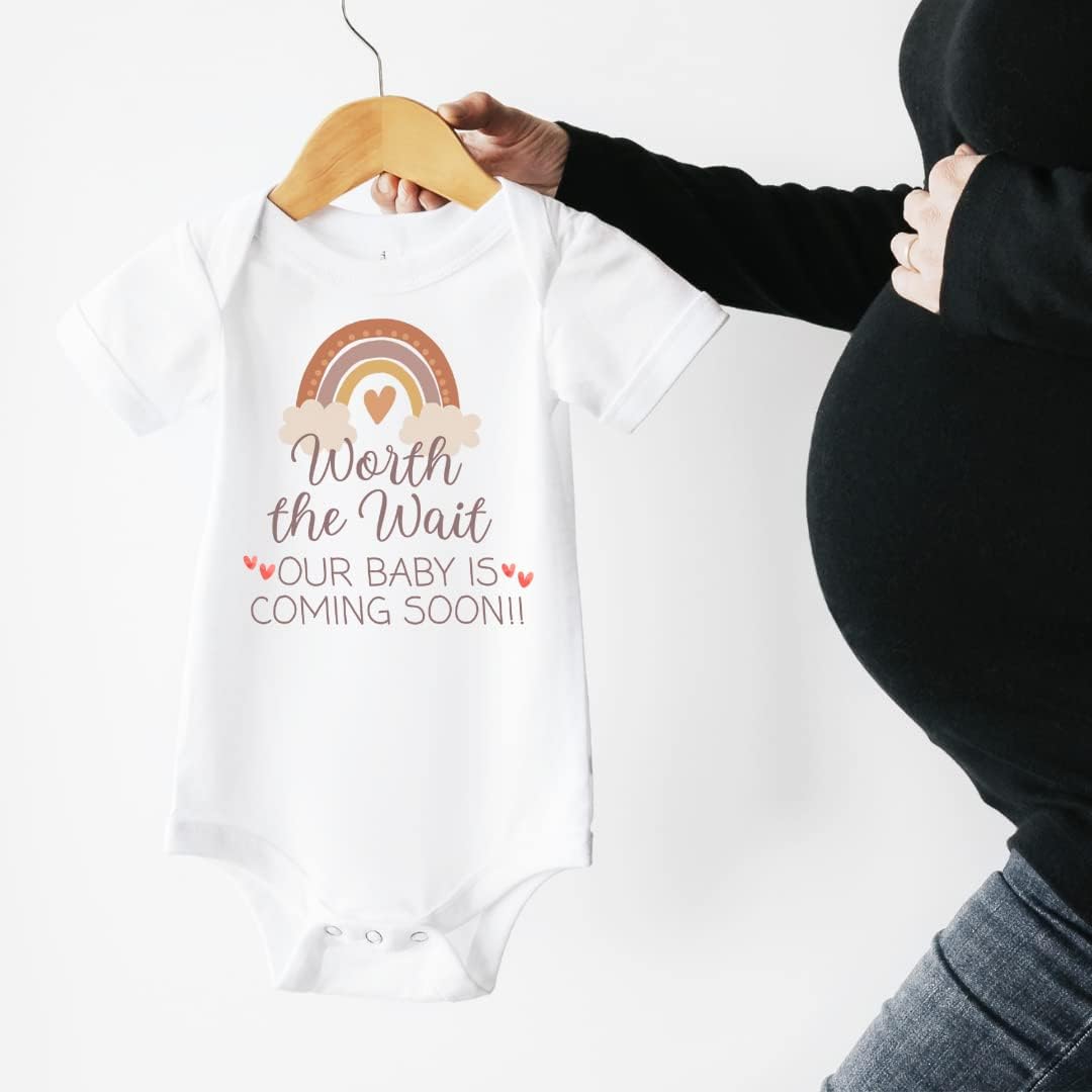 Worth The Wait Rainbow Baby Announcement Onesie, Christian IVF Pregnancy Reveal, Adoption, Infertility Onesies, Miracle Baby, Surprise Pregnancy Announcement Gifts Grandparents, Husband, Family.