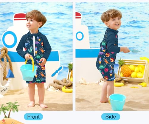 Image of BesserBay Baby Boy Swimsuit UPF 50+ Zip Front Long Sleeve Snaps Bottom One Piece Rash Guard 0-36 Months