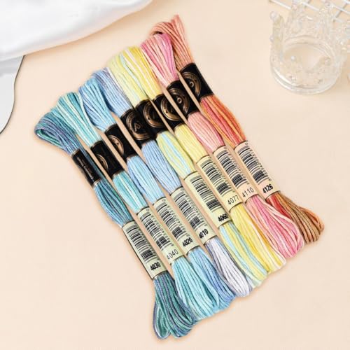 Image of 70 Yards 8 Skeins Gradient 6 Strands Mixed Color Cross Stitch Floss Variegated Embroidery Thread Colored Friendship Bracelet String Polyester Threads Set for Hand Sewing Making Craft Supply